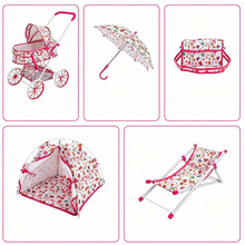 Load image into Gallery viewer, Baby Doll Stroller Playset for Kids, Umberlla, Play Tent, Beach Chair, Diaper Bag Role Play Baby Doll Accessories Set for Toddlers Ages 3+
