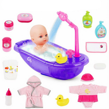 Load image into Gallery viewer, Baby Doll Set with Bathtub, Doll Bath Set - Real Working Bathtub with Detachable Shower Spray and Accessories for Kids Pretend Play Ages 3+
