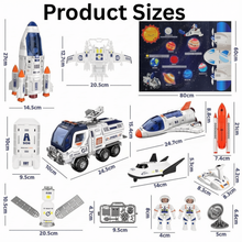 Load image into Gallery viewer, Creative Space Adventure Toys for Kids  role-play cosmic adventures Space Shuttle Model Rocket Toys Space rocket, space shuttle, astronaut figures &amp; glider, space rover, satellite, landing station, space ship and solar system mat.
