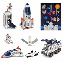 Load image into Gallery viewer, Creative Space Adventure Toys for Kids  role-play cosmic adventures Space Shuttle Model Rocket Toys Space rocket, space shuttle, astronaut figures &amp; glider, space rover, satellite, landing station, space ship and solar system mat.
