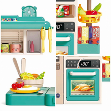 Load image into Gallery viewer, Green Realistic Lights &amp; Sounds Kids Role Play Kitchen Set with Simulation of Spray Features Toys with Lots of Kitchen Accessories Gift

