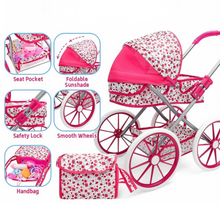 Load image into Gallery viewer, 12-inch Baby Doll Feeding Play Set with Stroller High Chair, Feeding Set, Clothes, Storage Bag, Complete Nursery Kit Pretend Play Set Gift for Kids 3+
