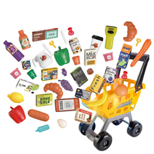 Load image into Gallery viewer, 65‑Piece Kids Cash Register &amp; Supermarket Playset with Scanner, Shopping Cart, Play Food &amp; Realistic Sound/Light Effects – Pretend Role‑Play Toy for Ages 3+
