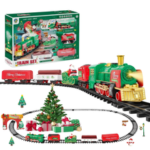 Load image into Gallery viewer, Electric Christmas Train Set with Steam, Lights &amp; Music – 17‑Piece Festive Railway for Around the Tree

