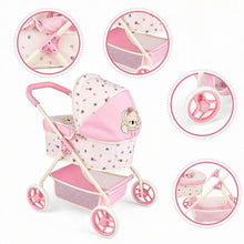 Load image into Gallery viewer, Baby Doll Stroller Set with Adjustable Canopy, Storage Basket &amp; Feeding Accessories – 9‑Piece Pretend Baby Care Pram Toy for Kids Ages 3+

