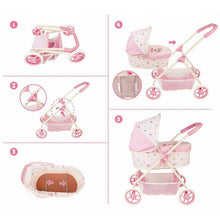 Load image into Gallery viewer, Baby Doll Stroller Set with Adjustable Canopy, Storage Basket &amp; Feeding Accessories – 9‑Piece Pretend Baby Care Pram Toy for Kids Ages 3+
