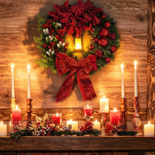 Load image into Gallery viewer, Christmas Wreath Decoration with Red Bow, Ornaments &amp; Poinsettia Flowers – 40 cm Festive Door Hanging
