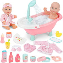 Load image into Gallery viewer, Baby Doll Bath Playset with Working Shower, Bathrobe, Towel, Bottles &amp; Accessories (12‑Inch Doll)
