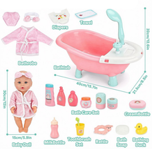 Load image into Gallery viewer, Baby Doll Bath Playset with Working Shower, Bathrobe, Towel, Bottles &amp; Accessories (12‑Inch Doll)

