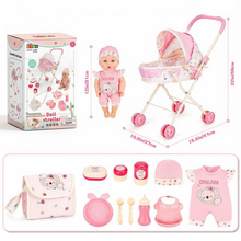 Load image into Gallery viewer, Kids Doll Stroller Set – 31cm Baby Doll, Pushchair &amp; Full Accessory Kit – Pretend Play Toy
