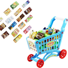 Load image into Gallery viewer, Shopping Cart Trolley for Children Play Set Includes 78 Grocery Food Fruit Vegetables Shop Accessories for Kids Boys and Girls (BLUE)
