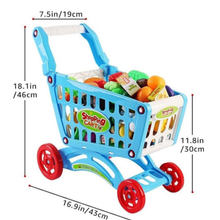 Load image into Gallery viewer, Shopping Cart Trolley for Children Play Set Includes 78 Grocery Food Fruit Vegetables Shop Accessories for Kids Boys and Girls (BLUE)
