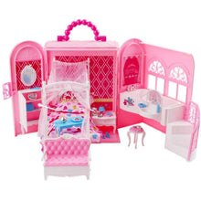 Load image into Gallery viewer, 2-in-1 Pink Portable Carry Case Handbag Dollhouse with Princess Deluxe Bedroom Furniture (Doll Not Included)Great Christmas Birthday Gift
