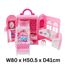 Load image into Gallery viewer, 2-in-1 Pink Portable Carry Case Handbag Dollhouse with Princess Deluxe Bedroom Furniture (Doll Not Included)Great Christmas Birthday Gift
