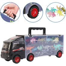 Load image into Gallery viewer, Dinosaur Transporter Truck Carrycase Carrier Miniature T-Rex Triceratops Spinosaurus Pterodactyl Figures Christmas Gift Toy for Kids
