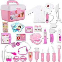 Load image into Gallery viewer, Kids Role Play Dentist Surgeon Vet Medical Light and Sound Electronic Stethoscope Lab Coat Cap  Play Medical Equipment for Kids(Pink)
