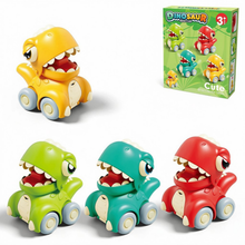 Load image into Gallery viewer, Push &amp; Go Dinosaur Car Toy Set – 4PCS Mini Dino Vehicles for Toddlers
