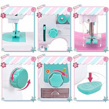 Load image into Gallery viewer, Kids Toy Sewing Machine with Foot Pedal, Thread Spools and Fabric Accessories, White and Turquoise
