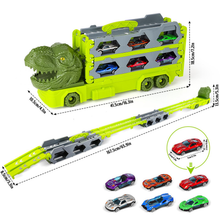 Load image into Gallery viewer, Portable Dinosaur Race Track Truck Toy Car with 6 Race Cars Carrier Transport Truck Vehicles Toys Set Gift for Kids

