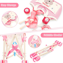 Load image into Gallery viewer, All‑in‑One Baby Doll Accessories Set with Crib, Stroller, High Chair &amp; 10+ Essentials – Fits 18" Dolls
