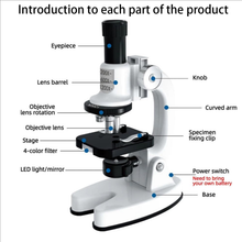 Load image into Gallery viewer, Kids Microscope, Portable Microscope Kit with LED Light and Mobile Phone Holder, Kids Beginner Educational Science Kit Toy for Kids Gift
