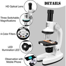 Load image into Gallery viewer, Kids Microscope, Portable Microscope Kit with LED Light and Mobile Phone Holder, Kids Beginner Educational Science Kit Toy for Kids Gift
