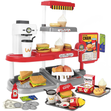 Load image into Gallery viewer, 71Pcs Kids Fast Food Playset Caterer Kitchen Toy Set with Cash Register &amp; Drink Dispenser
