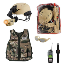 Load image into Gallery viewer, Military Soldier Camouflage Desert War Halloween Costume Role Play Set with Helmet Toy Shotgun Grenades Soldier Storage Backpack for Kids
