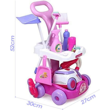 Load image into Gallery viewer, Housekeeping Cleaning Trolley Playset Caddy Includes Accessories and Toy Vacuum with Sounds and Lights
