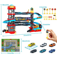 Load image into Gallery viewer, 3‑Level Parking Garage Adventure Playset with Ramps, Roads &amp; 64 Accessories – Kids Car Track Set
