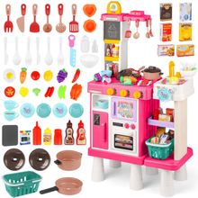 Load image into Gallery viewer, Pink Play Kitchen Set Pretend Cooking Toys with Stove Oven Utensils for Kids
