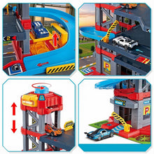 Load image into Gallery viewer, 3‑Level Parking Garage Adventure Playset with Ramps, Roads &amp; 64 Accessories – Kids Car Track Set
