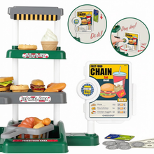 Load image into Gallery viewer, 71Pcs Kids Fast Food Playset Caterer Kitchen Toy Set with Cash Register &amp; Drink Dispenser
