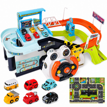 Load image into Gallery viewer, Car Garage Tracks Simulation Steering Wheel Toy Set Vehicle Playsets with Musical Puzzle Car Tracks Gifts for Child
