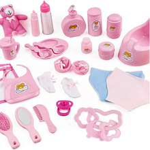 Load image into Gallery viewer, 28 Piece Baby Doll Accessories Bag Baby Feeding Accessories Clothes Doll Bear Bath Toys Soother Dummy Great Nurturing Pretend Toy for Kids
