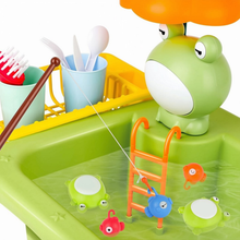 Load image into Gallery viewer, Green Frog Kitchen Play Sink with Running Water Pretend Play Wash-up Kitchen Sets Upgraded Water Faucet Kids Role Play Dishwasher Toy
