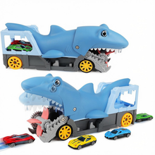 Load image into Gallery viewer, Shark Devour Transport Car Playset for kids Shark Chomp vehicle Toy with 4 Scale Car  Transport and Storage Vehicles
