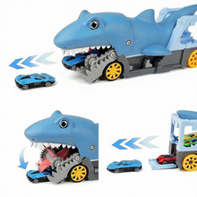 Load image into Gallery viewer, Shark Devour Transport Car Playset for kids Shark Chomp vehicle Toy with 4 Scale Car  Transport and Storage Vehicles
