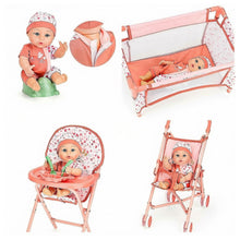 Load image into Gallery viewer, Baby Doll Stroller Playset with 12" Doll, Crib &amp; High Chair – Complete Nursery Set with Accessories &amp; Storage Bags – Pretend Baby Care Toy for Kids Ages 3+
