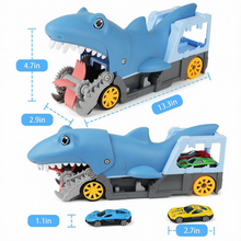 Load image into Gallery viewer, Shark Devour Transport Car Playset for kids Shark Chomp vehicle Toy with 4 Scale Car  Transport and Storage Vehicles
