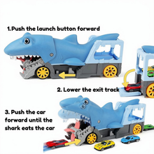 Load image into Gallery viewer, Shark Devour Transport Car Playset for kids Shark Chomp vehicle Toy with 4 Scale Car  Transport and Storage Vehicles
