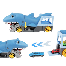 Load image into Gallery viewer, Shark Devour Transport Car Playset for kids Shark Chomp vehicle Toy with 4 Scale Car  Transport and Storage Vehicles
