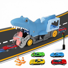 Load image into Gallery viewer, Shark Devour Transport Car Playset for kids Shark Chomp vehicle Toy with 4 Scale Car  Transport and Storage Vehicles
