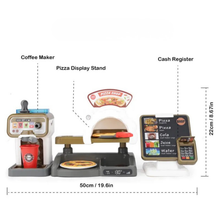 Load image into Gallery viewer, Pretend Play Coffee Shop Set 30-Piece Kids Coffee Maker Playset with Pizza Shop and Cash Register ¨C STEM Toy for Toddlers Age 3+, Ideal Preschool Gift for Boys and Girls
