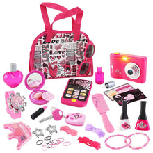 Load image into Gallery viewer, Vanity Handbag Beauty Set for Girls Styling Pretend Makeup and Accessories Playset Including toy Camera and Toy Phone
