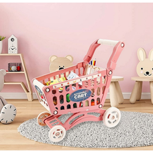 Load image into Gallery viewer, Kids Shopping Cart Playset with 64+ Accessories – Pretend Grocery Shop Toy with Fruit &amp; Veg – Imaginative Role‑Play Set for Children Ages 3+
