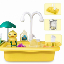 Load image into Gallery viewer, Yellow Kitchen Pretend Play Dishwasher Toy Sets Real Running Water Kids with Kitchen Accessories for Children Gift
