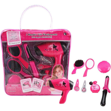 Load image into Gallery viewer, Hairdressing and Vanity Handbag Beauty Set Girls Styling Pretend Makeup and Hair Accessories Playset Including Hairdryer Toy and Curlers
