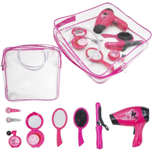 Load image into Gallery viewer, Hairdressing and Vanity Handbag Beauty Set Girls Styling Pretend Makeup and Hair Accessories Playset Including Hairdryer Toy and Curlers
