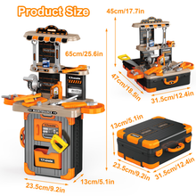 Load image into Gallery viewer, 31-Piece Kids Tool Workbench &amp; Suitcase Playset | Portable DIY Construction Toy with Tools
